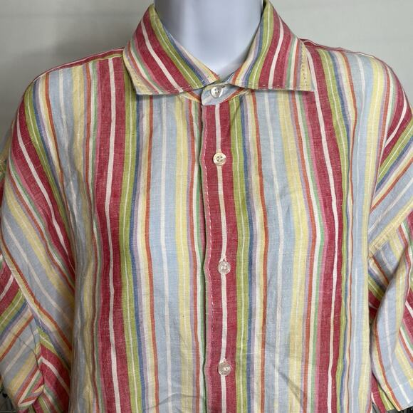 Havana Nine Men's Linen Striped Short Sleeve Button Up Shirt Size XL Preppy - Picture 3 of 15